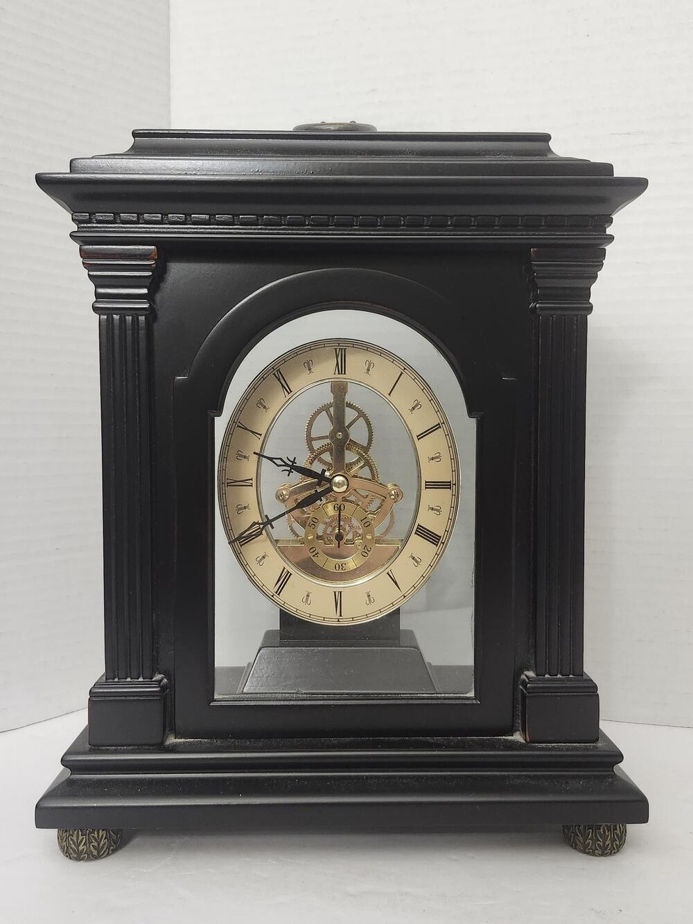 Working Skeleton Movement Mantel Clock Vintage Bombay Company Brass Glass Case